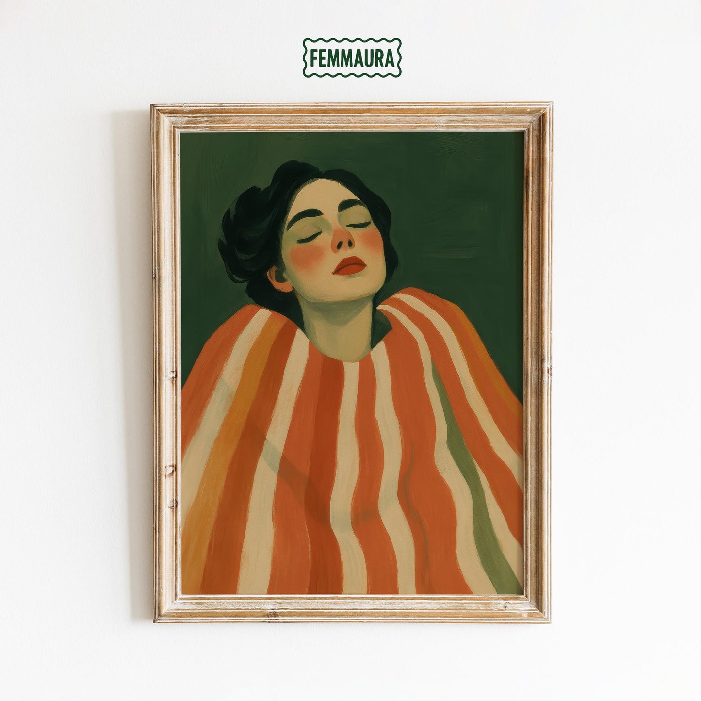 Bold Feminine Portrait – Red Striped Poster | Statement Wall Art for Modern Bedroom Decor