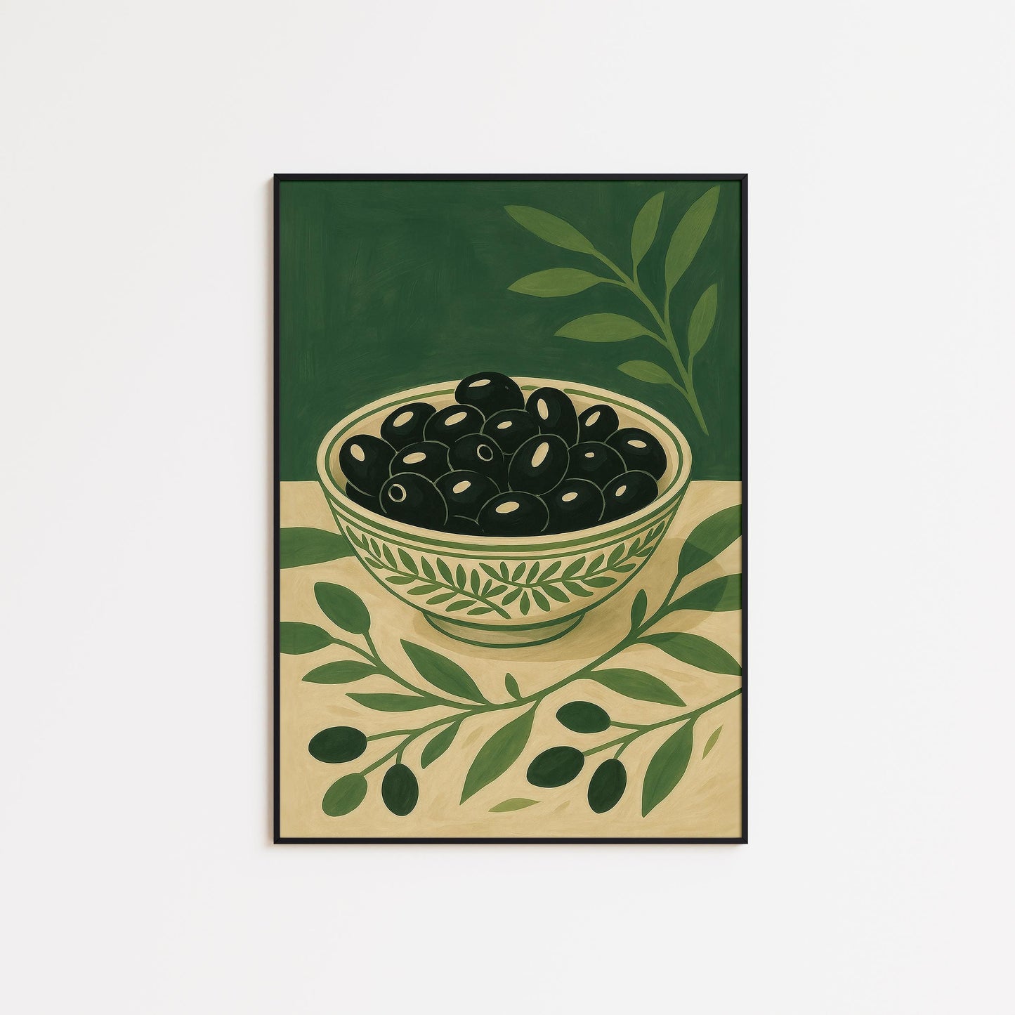 Olive Bowl Poster – Mediterranean Kitchen Art | Rustic Farmhouse Wall Print