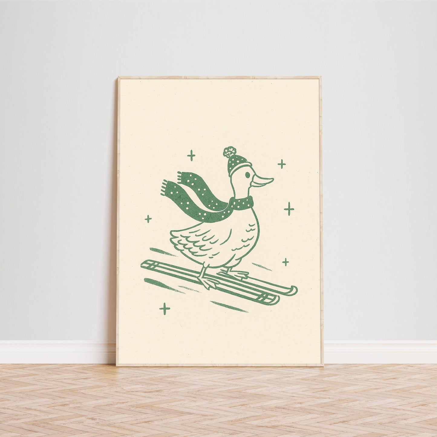 Skiing Duck Poster – Winter Minimal Line Art Wall Print