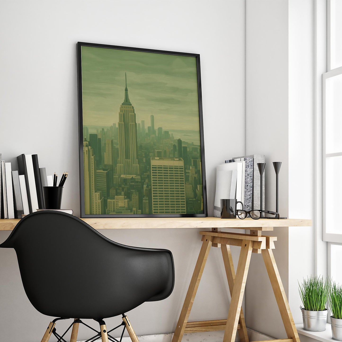 Empire State Building Poster – Moody Green Wall Art | New York City Skyline Print