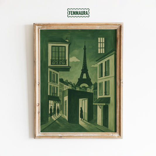 Paris France Poster – Vintage French Wall Art | Olive Green City Print
