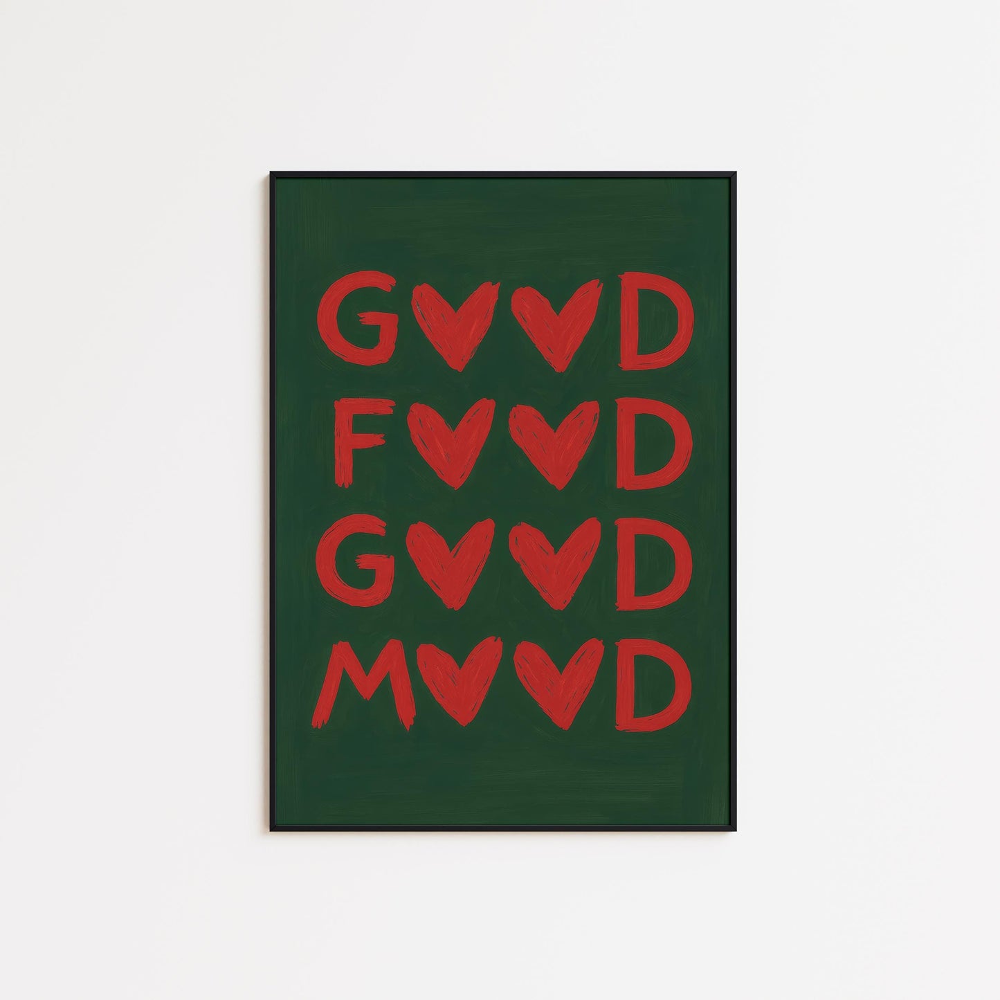 Good Mood Print – Playful Heart Lettering Typography Wall Art With Bold Red Green Design
