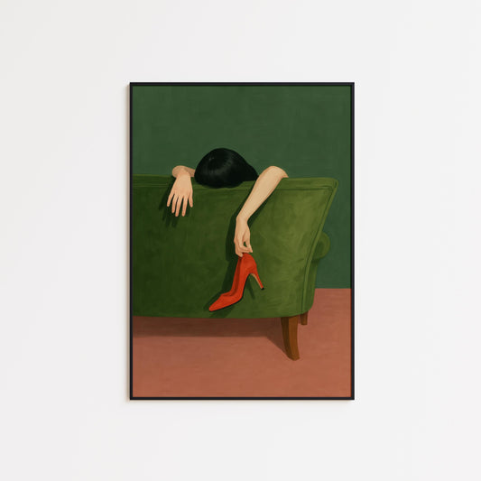 Minimal Femme Fatale Art – Red Heel Artwork | Stylish Boudoir Wall Decor Print