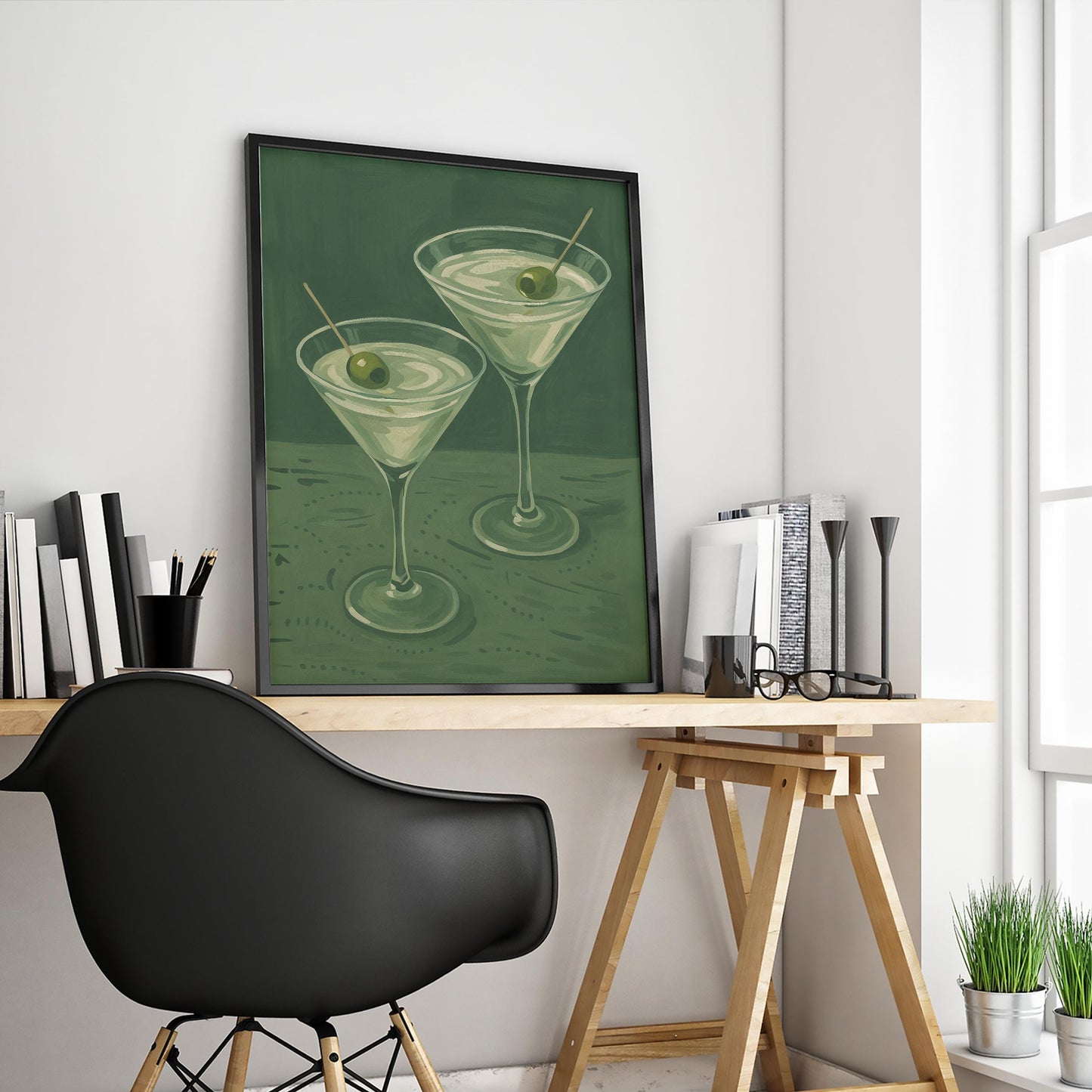 Martini Glasses Poster – Minimalist Cocktail Wall Art | Retro Bar Decor Print