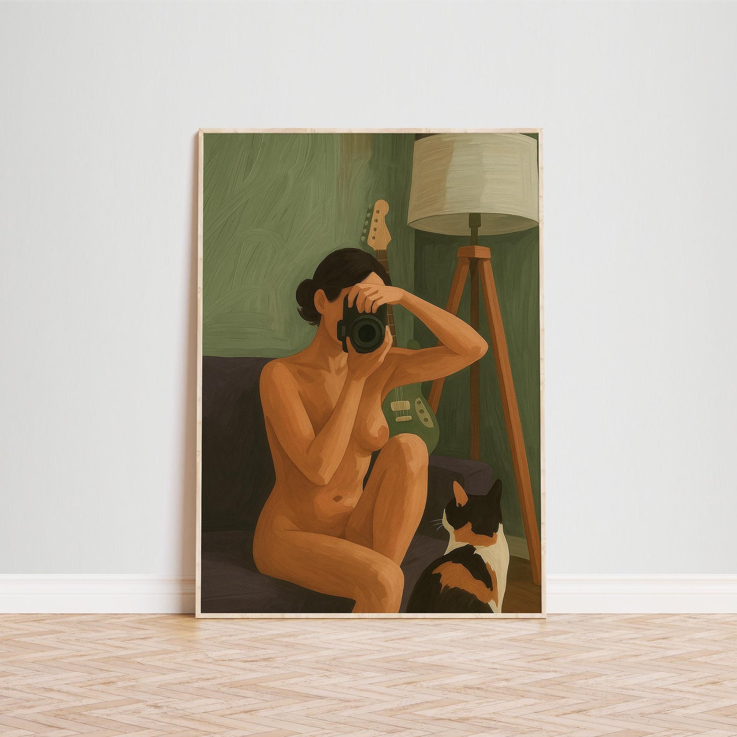 Feminine Wall Art – Self Portrait Poster With Moody Green Tones | Elegant Bedroom Decor