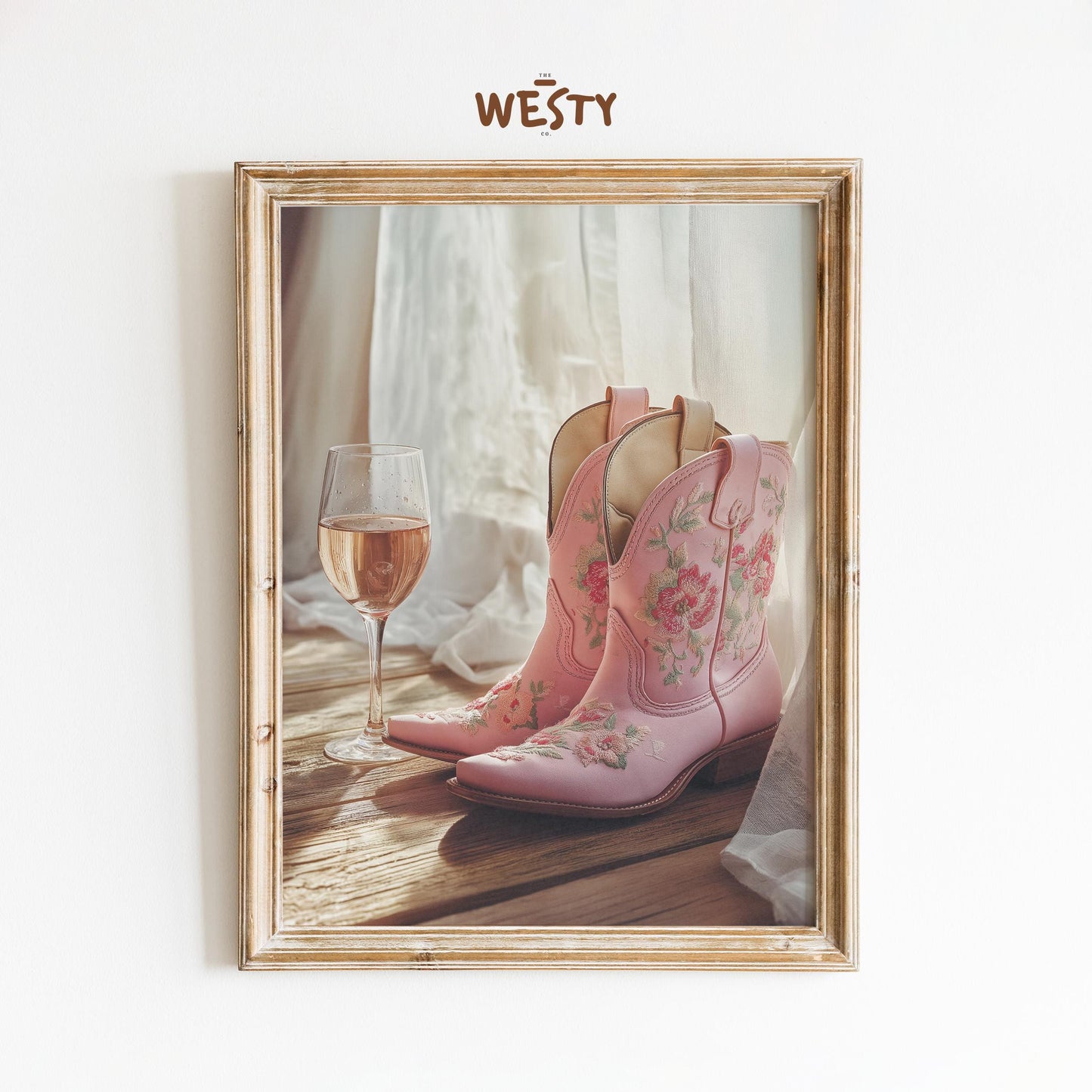 Floral Pink Cowgirl Boots with Rosé – Feminine Western Still Life