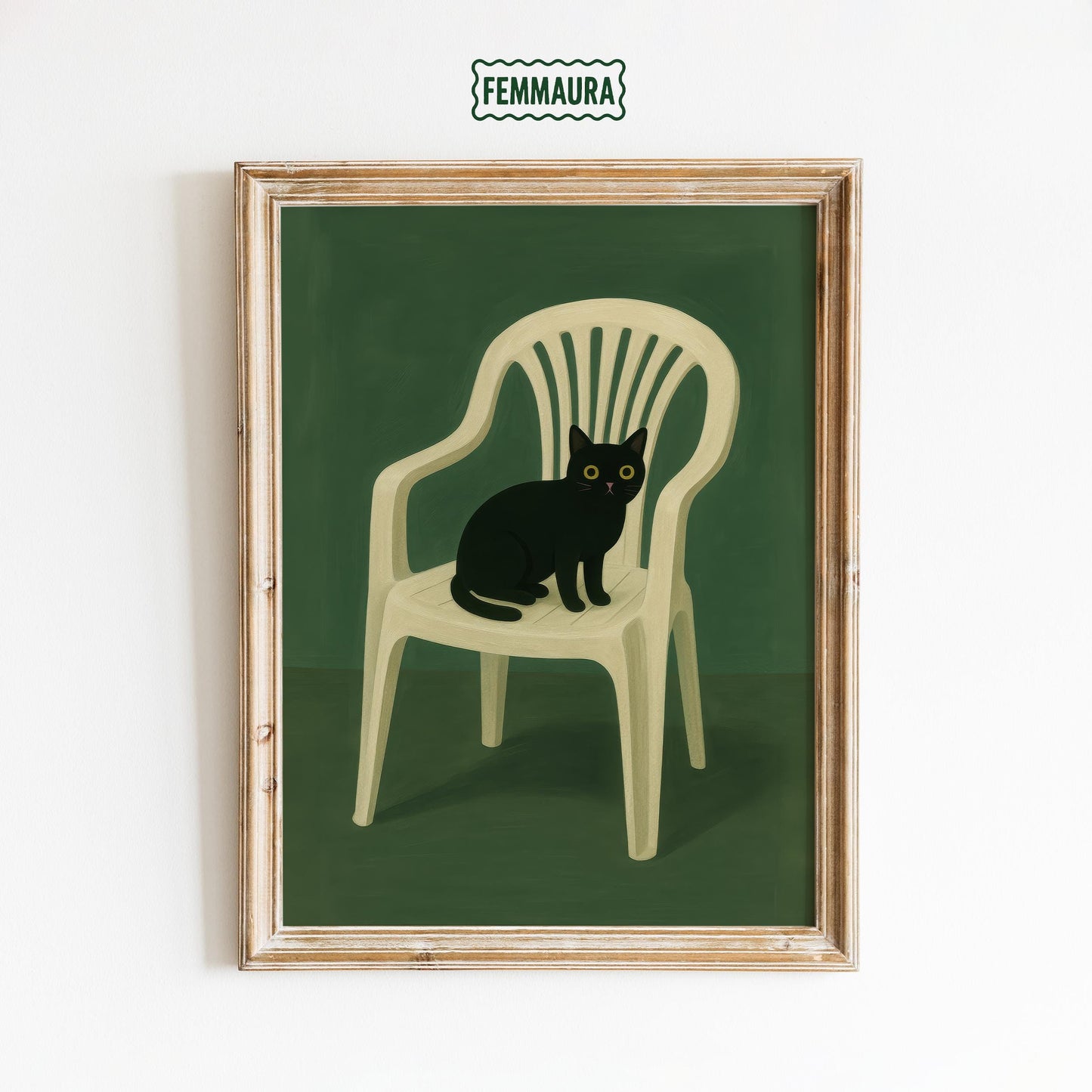 Black Cat Wall Art – Minimalist Animal Poster Print on Plastic Chair