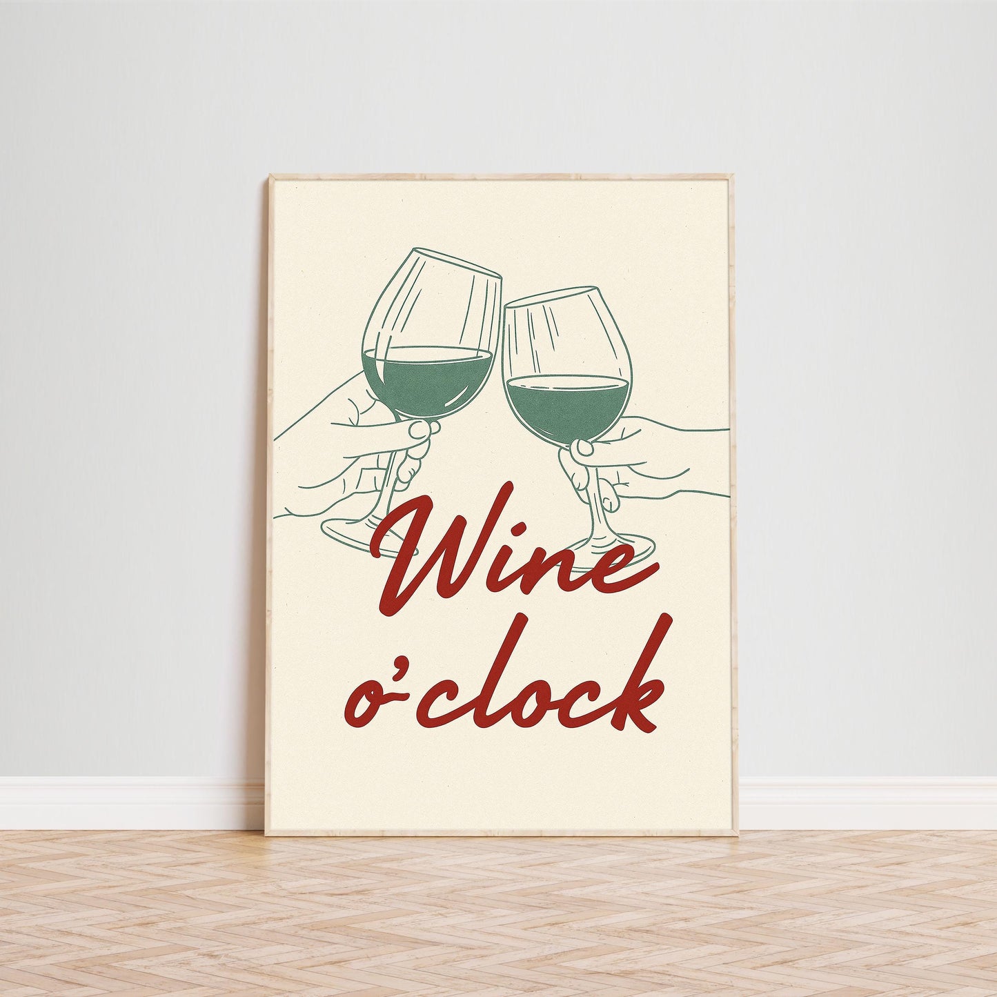 Wine O'Clock Print – Red Script, Minimalist Kitchen Wall Art