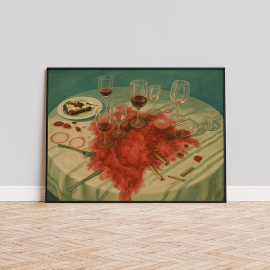 Dark Academia Wall Art – Surreal Still Life With Chaotic Wine Glass Scene