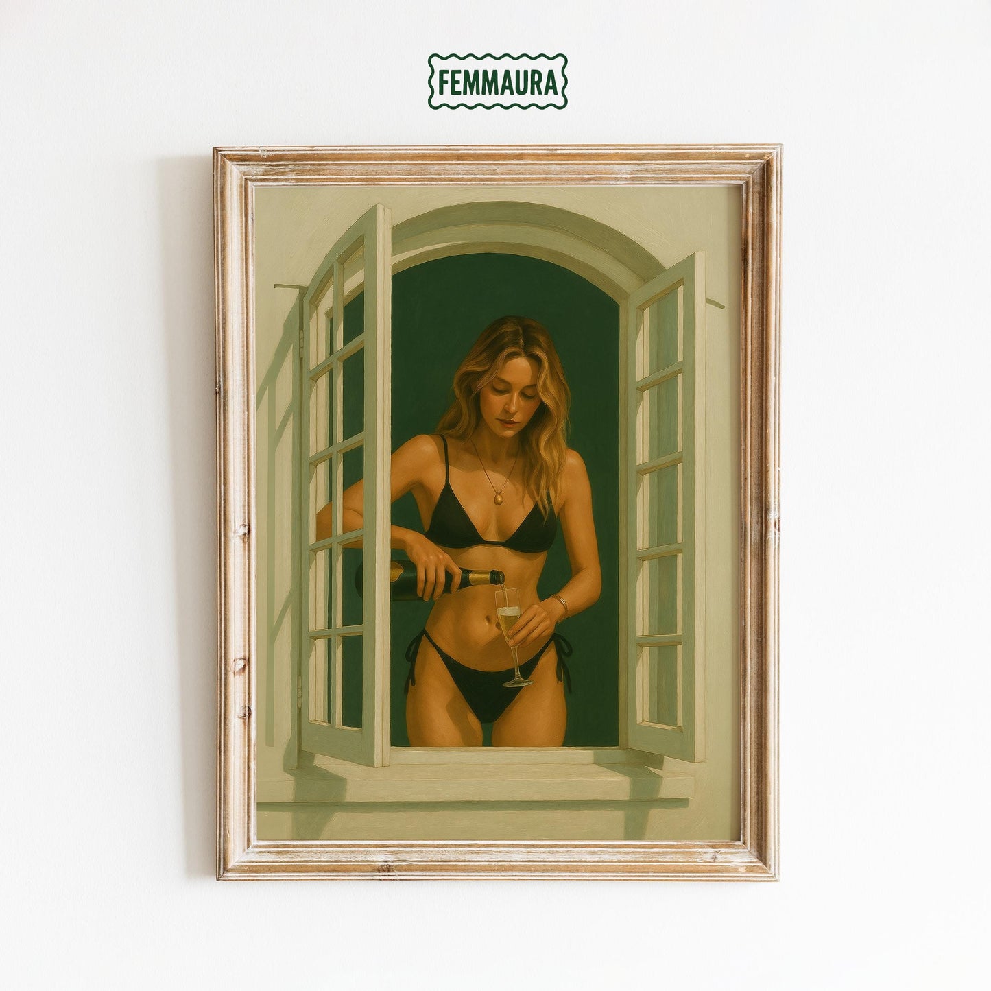 Bikini Girl Poster – Modern Summer Wall Art | Champagne Coastal Chic Print