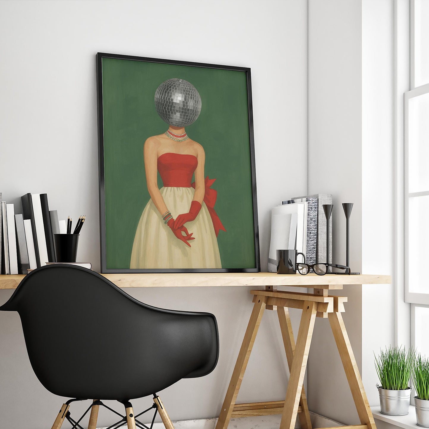 Surreal Disco Ball Poster – Retro Glam Art Print | Eclectic Wall Decor
