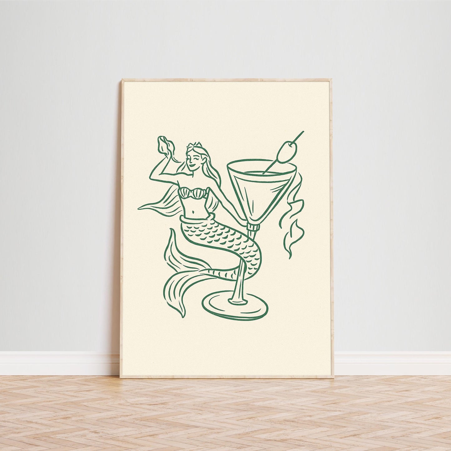 Mermaid Martini Poster – Retro Cocktail Bar Wall Art