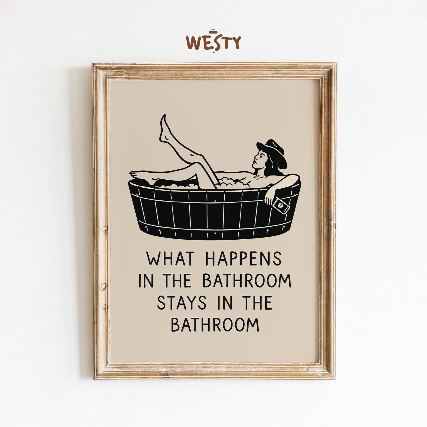 Cowgirl Bathroom Poster – Funny Western Bath Print for Rustic Decor