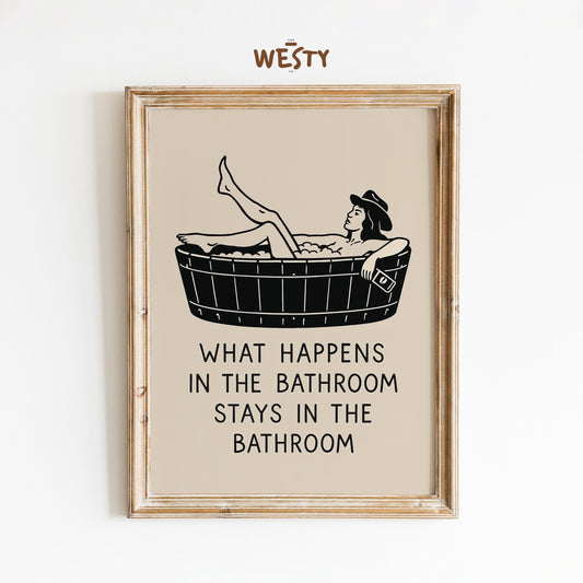 Cowgirl Bathroom Poster – Funny Western Bath Print for Rustic Decor