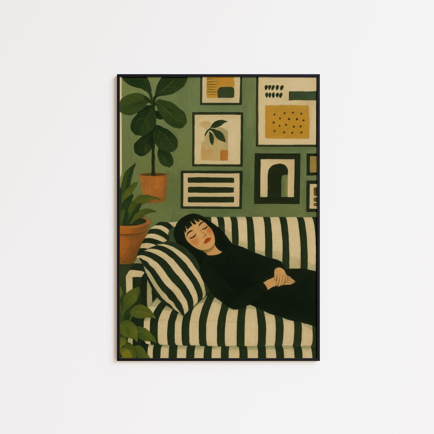 Cozy Girl Poster – Modern Wall Art With Green Home Decor & Chill Vibe Illustration