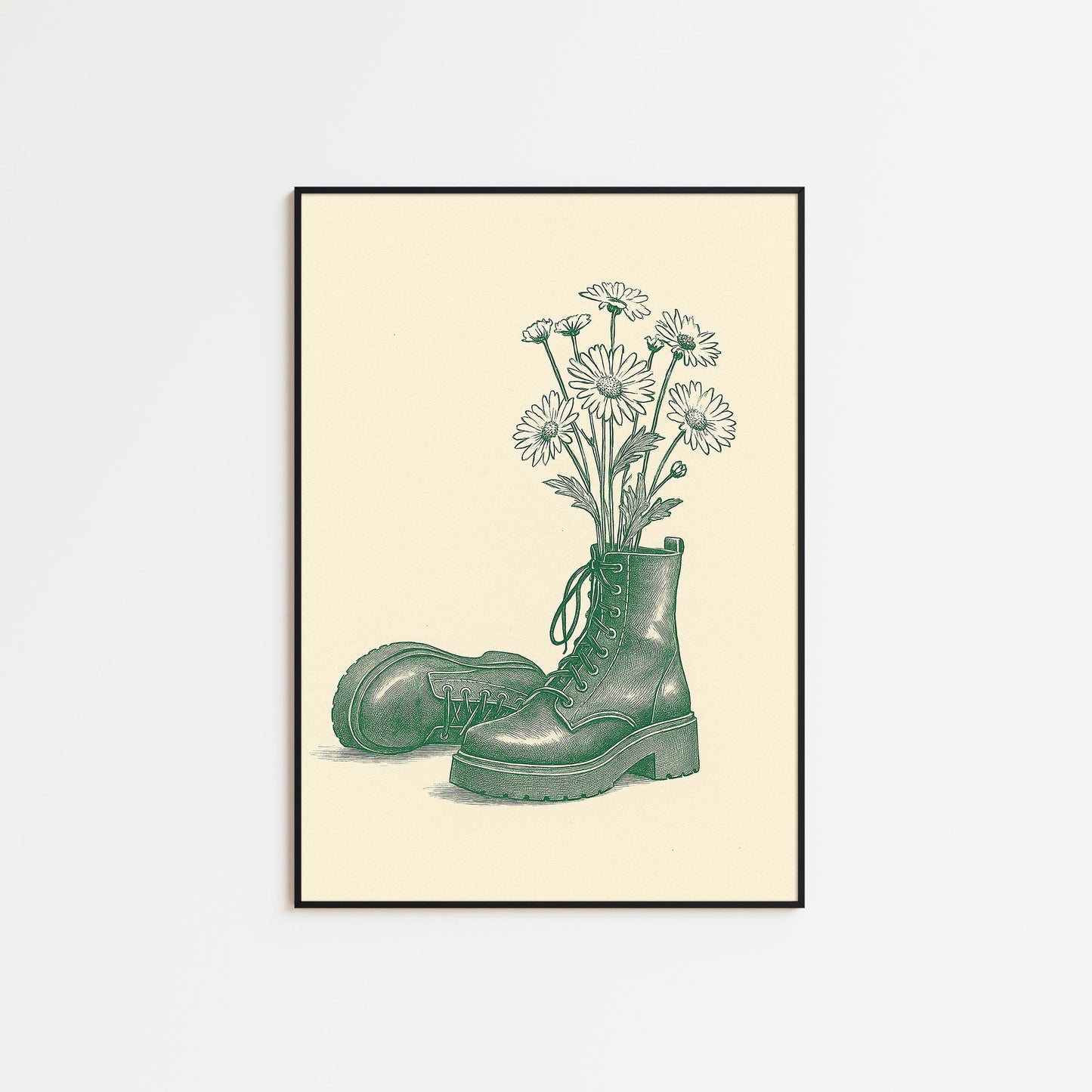 Boots and Daisies Poster – Feminine Strength Minimal Line Art