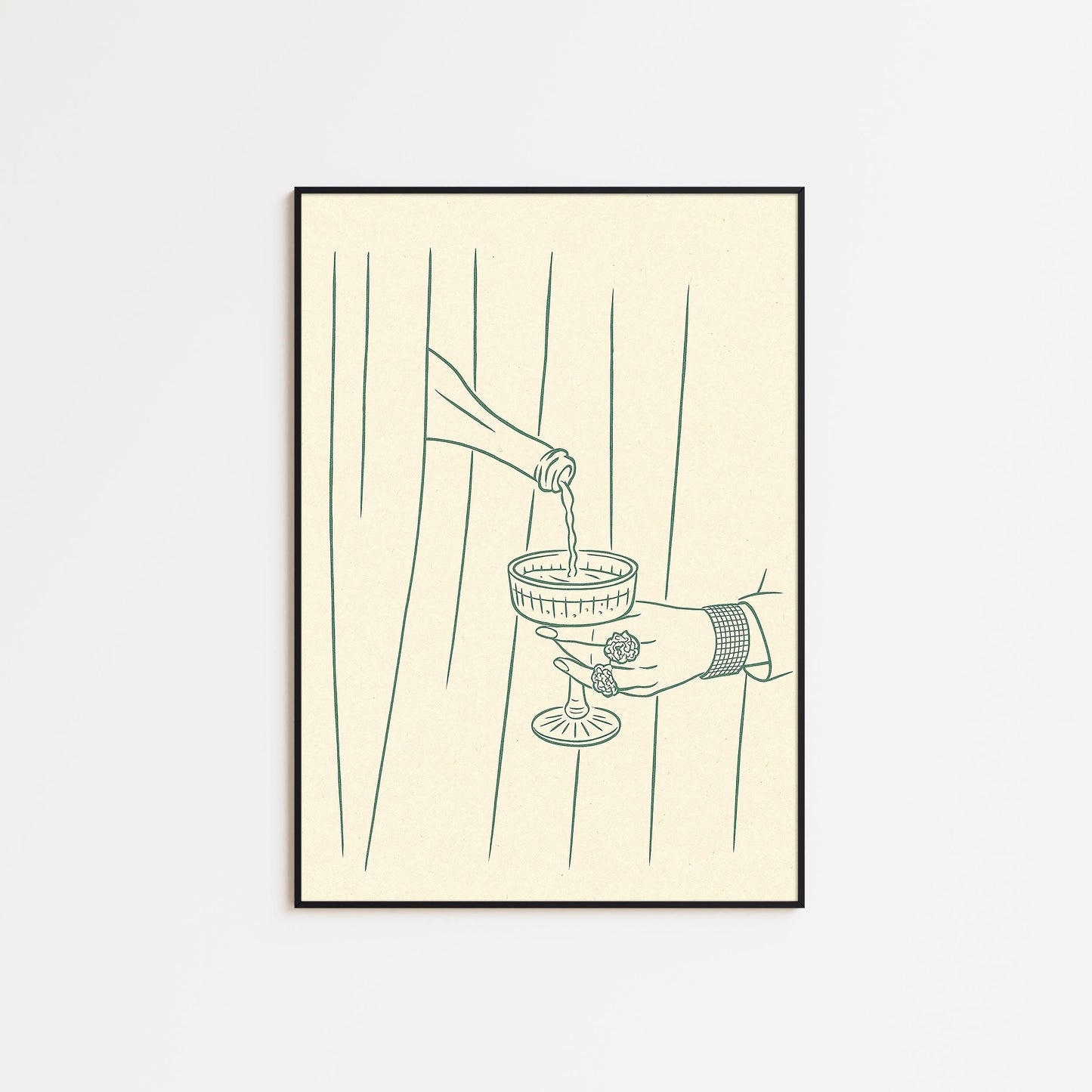 Champagne Line Art Poster – Minimal Vintage Illustration, Elegant Bar Wall Print