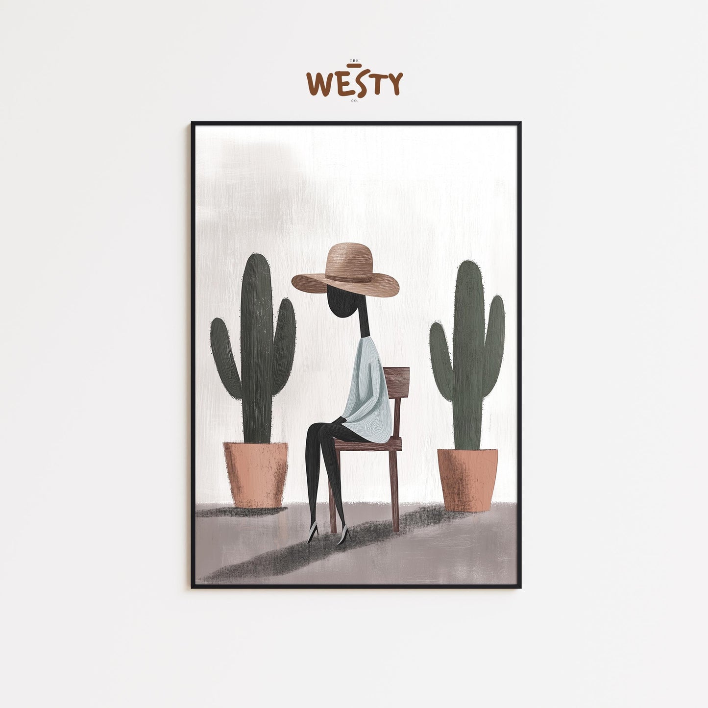 Minimal Woman with Cactus Poster – Western Boho Art Print