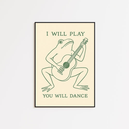 Frog Guitar Poster – Funny Animal Music Print, Vintage Minimal Wall Art