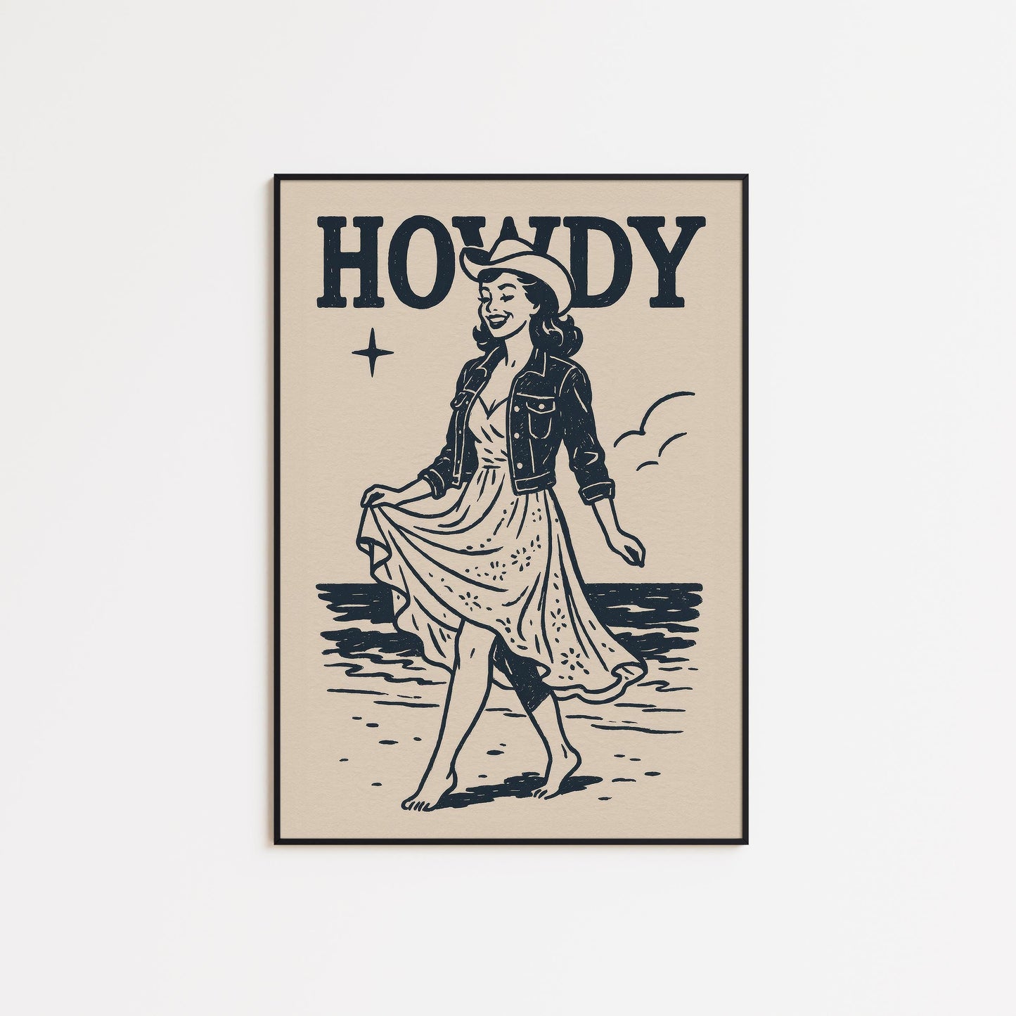 Beach Cowgirl Poster – Retro Western Wall Art With Soft Summer Vibes