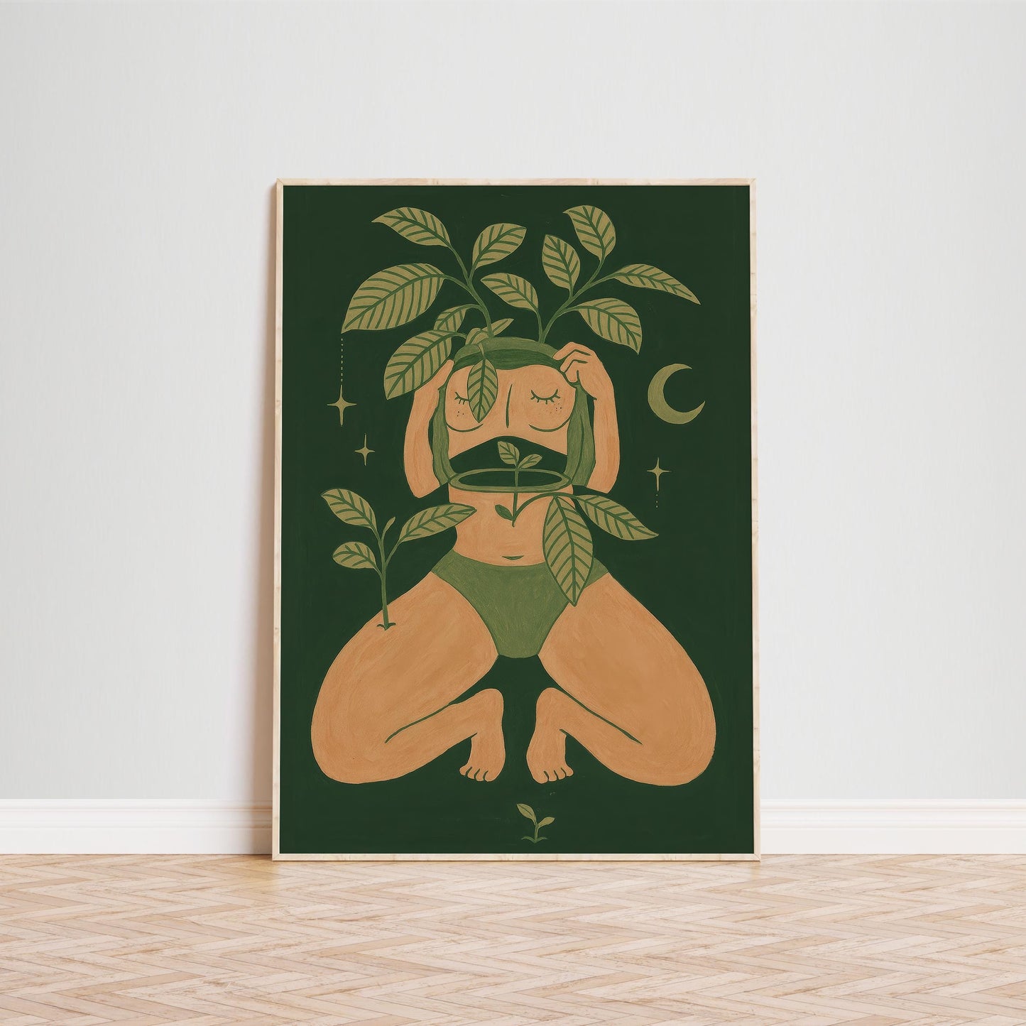 Botanical Moon Art Print – Feminine Wall Art | Self Love Poster for Boho Decor