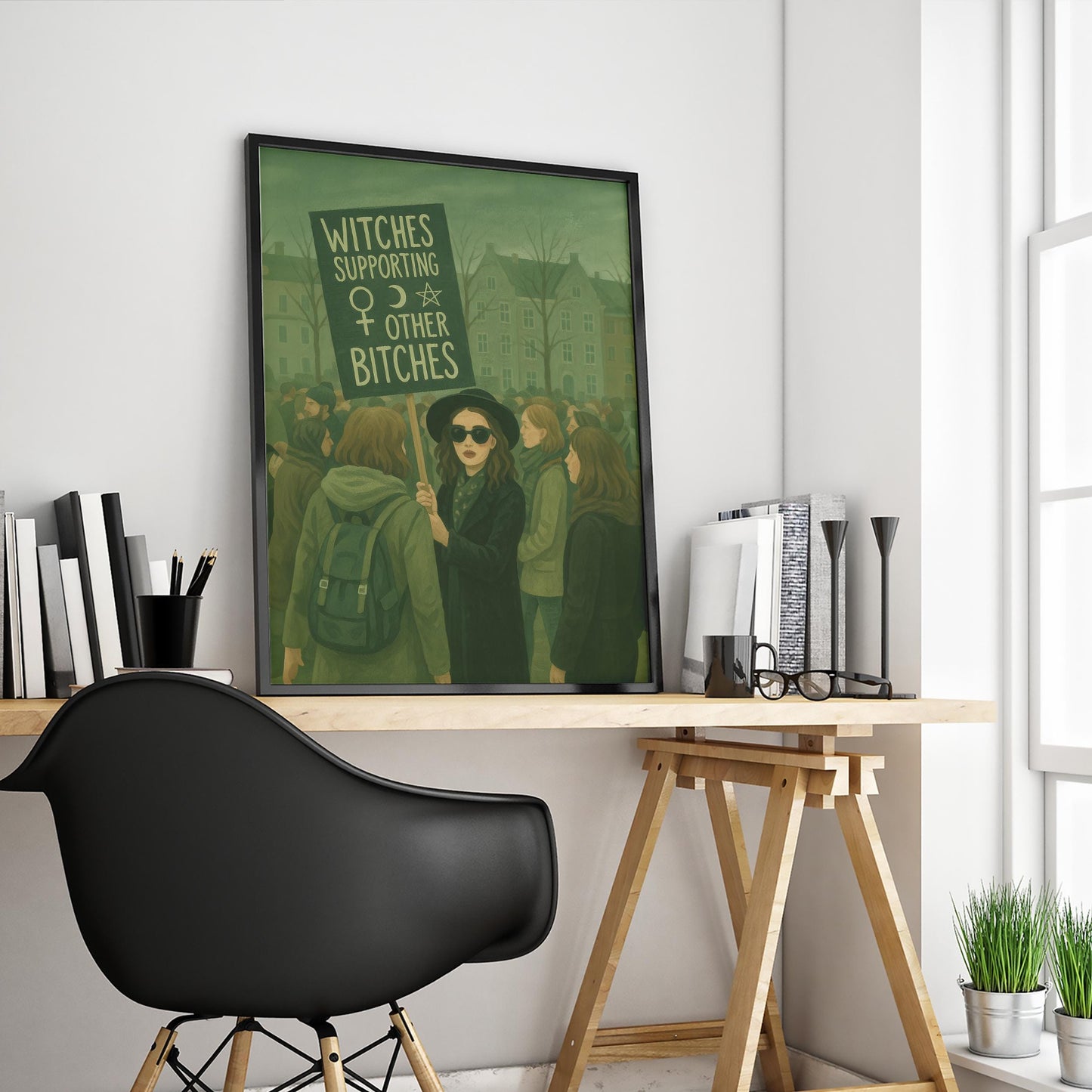 Feminist Protest Poster – Bold Witch Wall Art | Green Witchy Home Decor