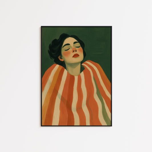 Bold Feminine Portrait – Red Striped Poster | Statement Wall Art for Modern Bedroom Decor