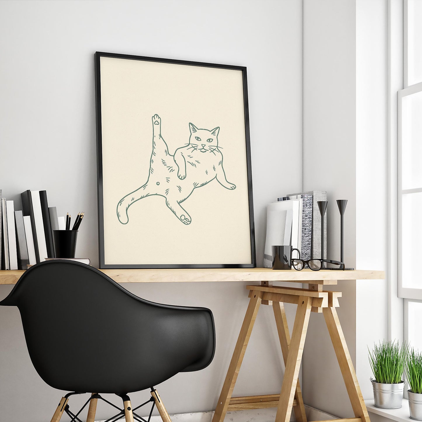 Confident Cat Poster – Minimalist Funny Line Art Print