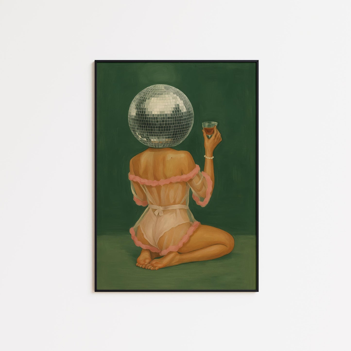Disco Ball Art Print – Surreal Wall Decor With Glam Girl & Retro Party Vibe