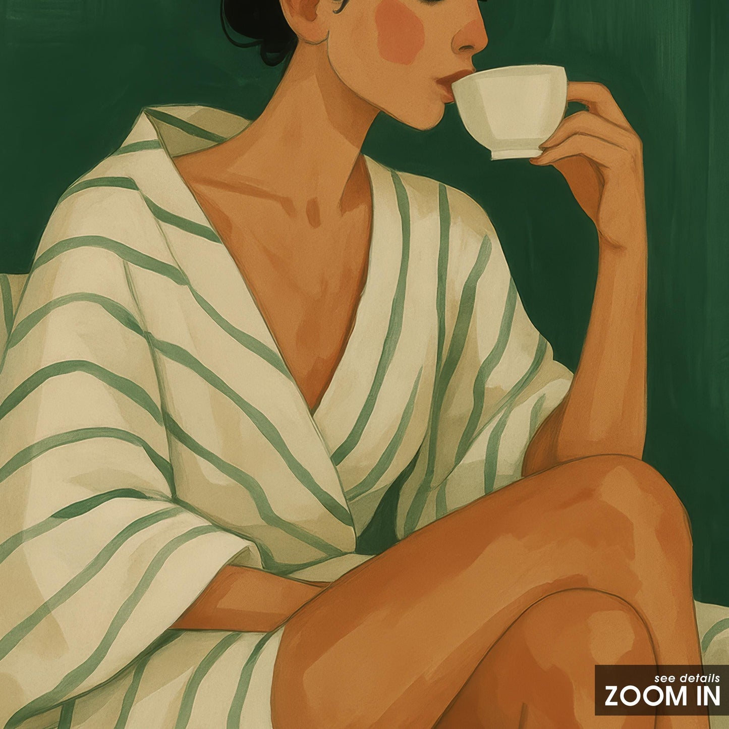 Calm Feminine Art Print – Morning Ritual Artwork | Striped Robe Wall Art