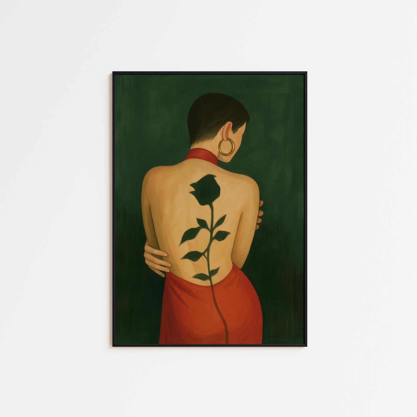 Rose Back Tattoo – Red Dress Art | Femme Fatale Moody Wall Print
