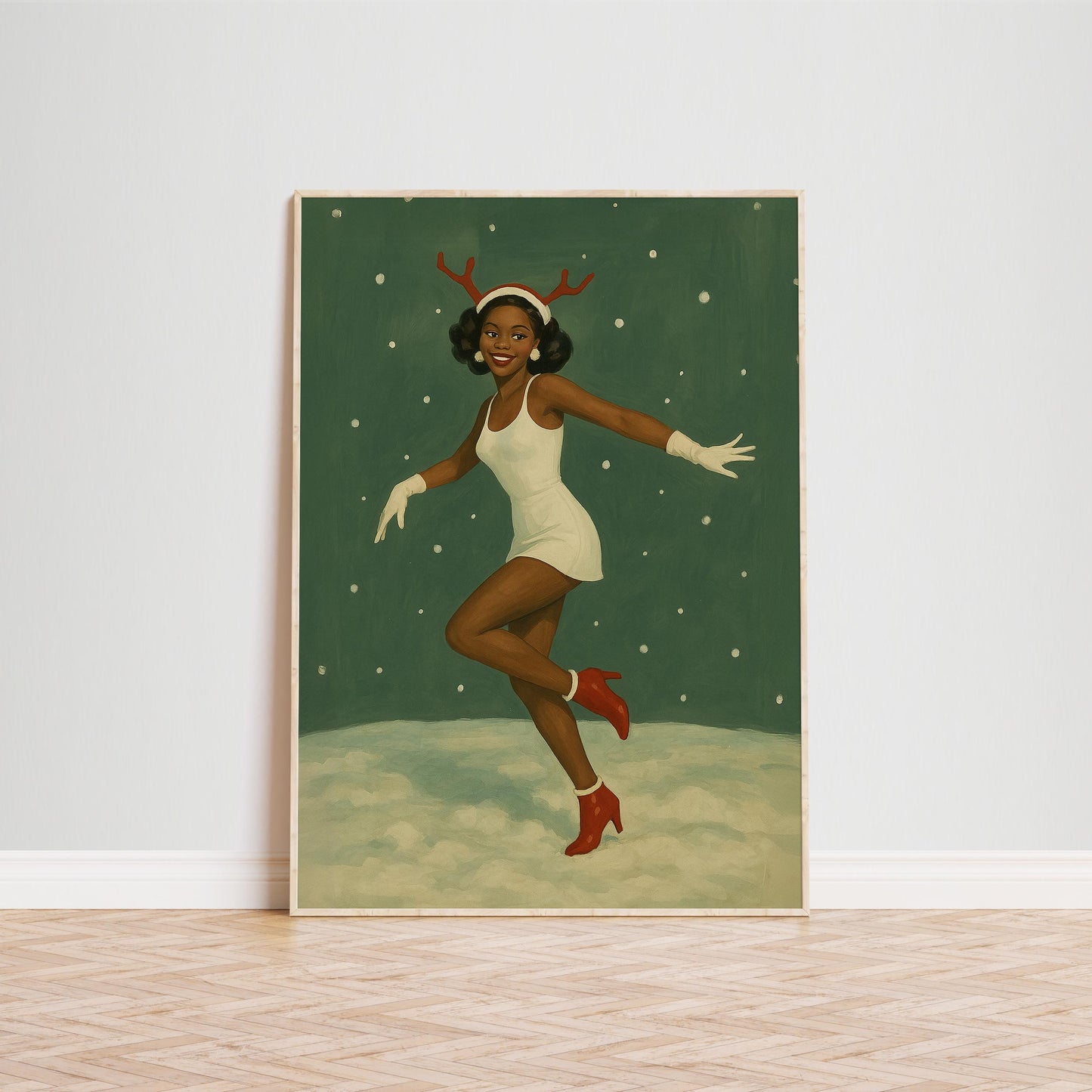 Retro Reindeer Girl Poster – Vintage Holiday Wall Art | 50s Style Festive Print