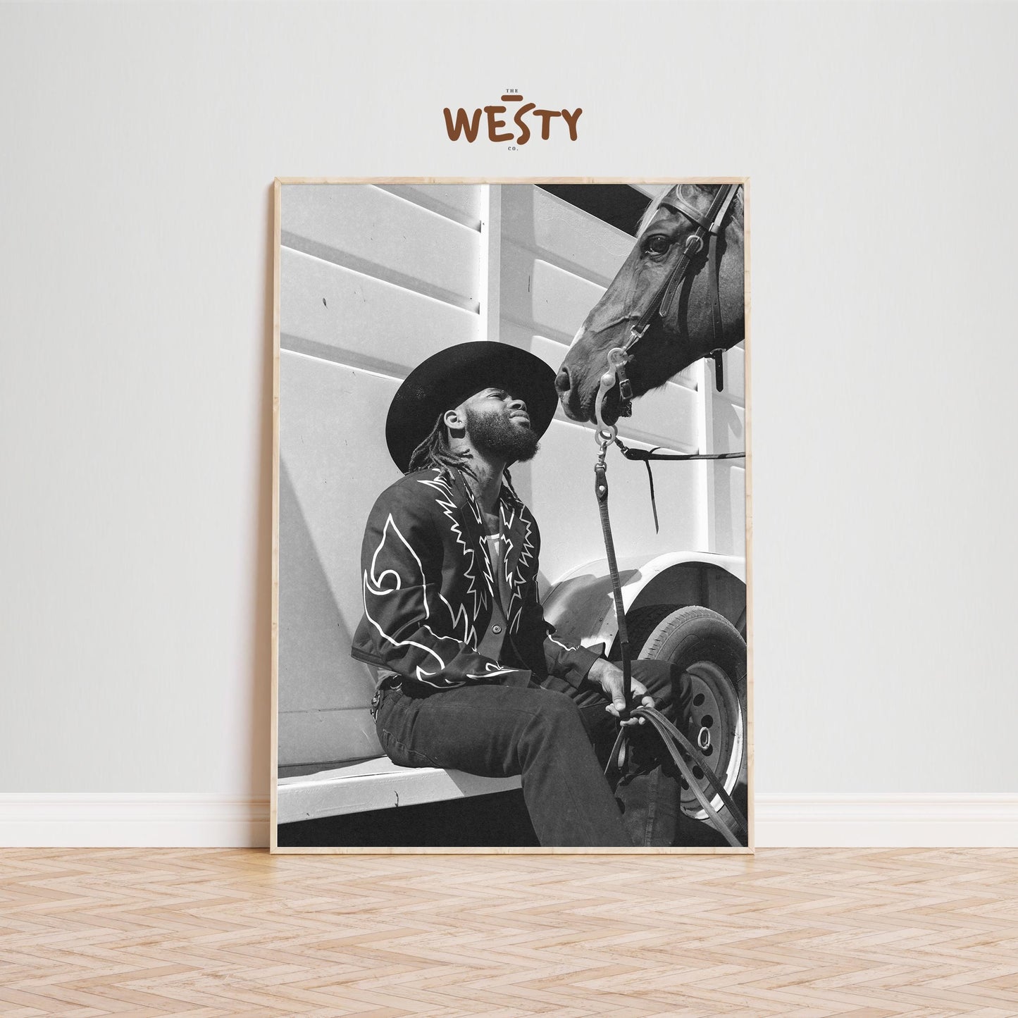 Modern Black Cowboy Poster – Black and White Western Photography Wall Art