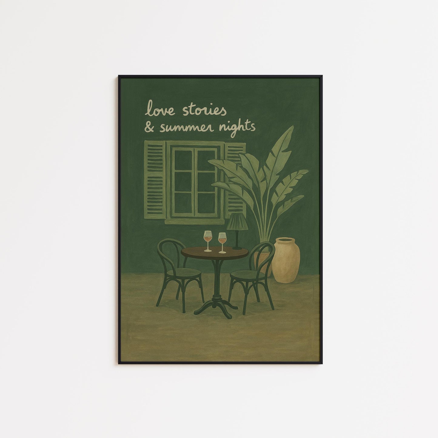 Romantic Cafe Wall Art – Olive Green Vintage Print With Hand Lettered Art