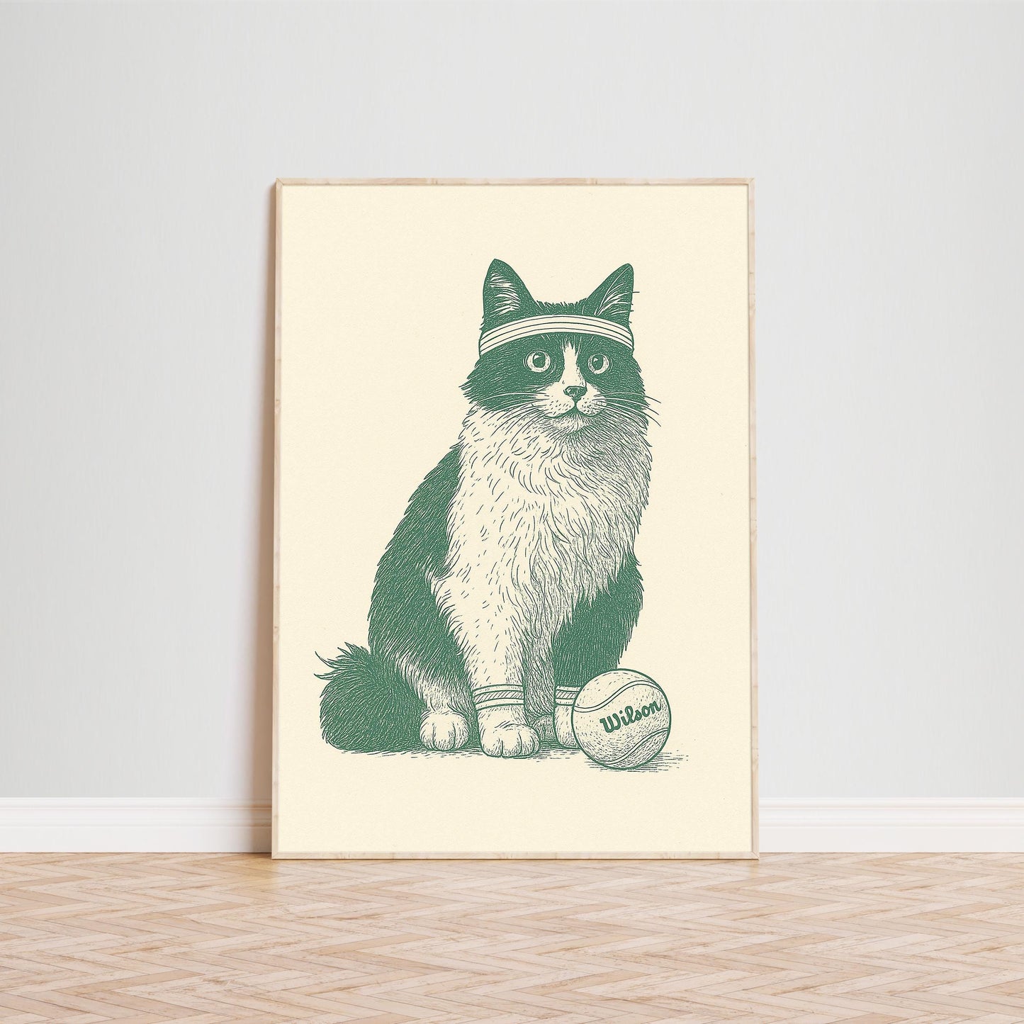 Tennis Cat Poster – Funny Vintage Animal Illustration, Sports Lover Wall Art