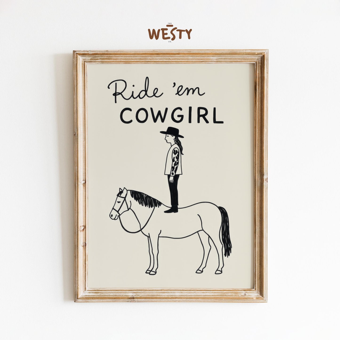 Ride ’em Cowgirl Funny Minimal Poster – Western Line Art Print
