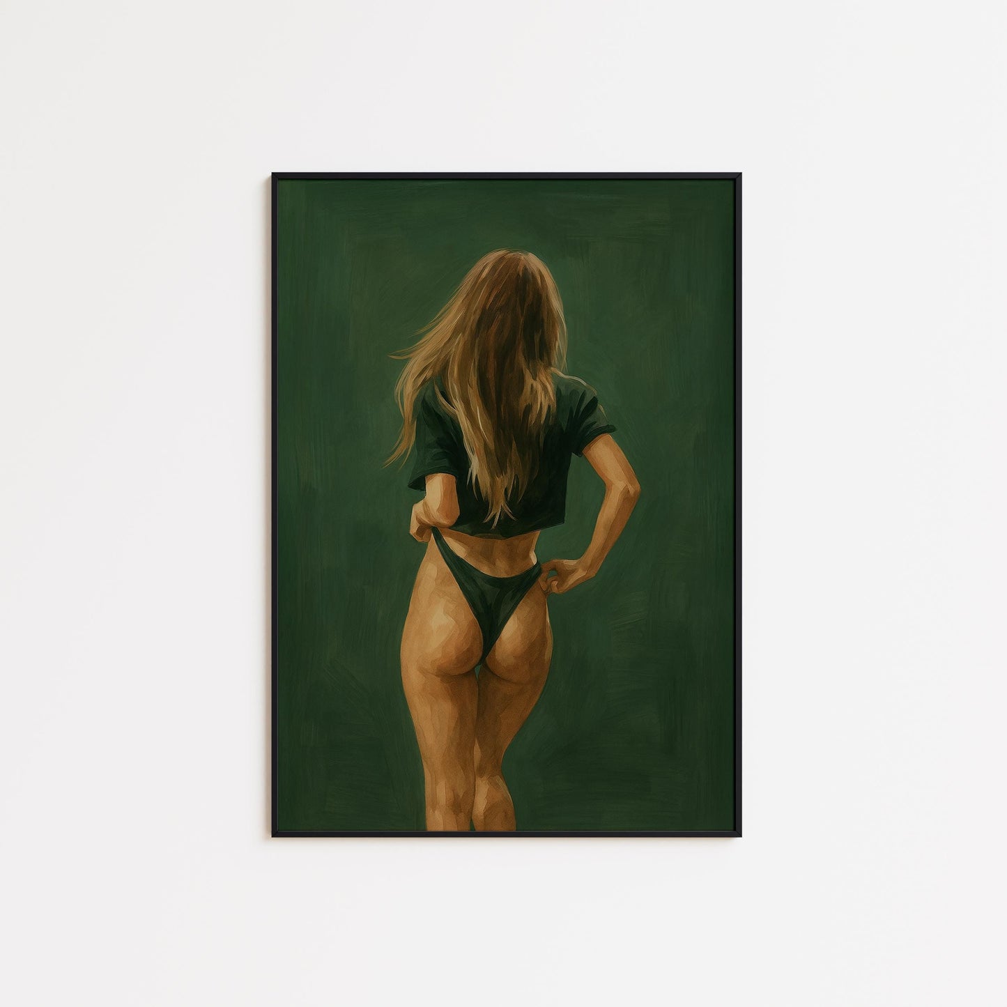 Minimal Feminine Wall Art – Elegant Nude Painting With Green Background