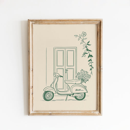 Green scooter Poster – Minimal Italian Scooter Art Print