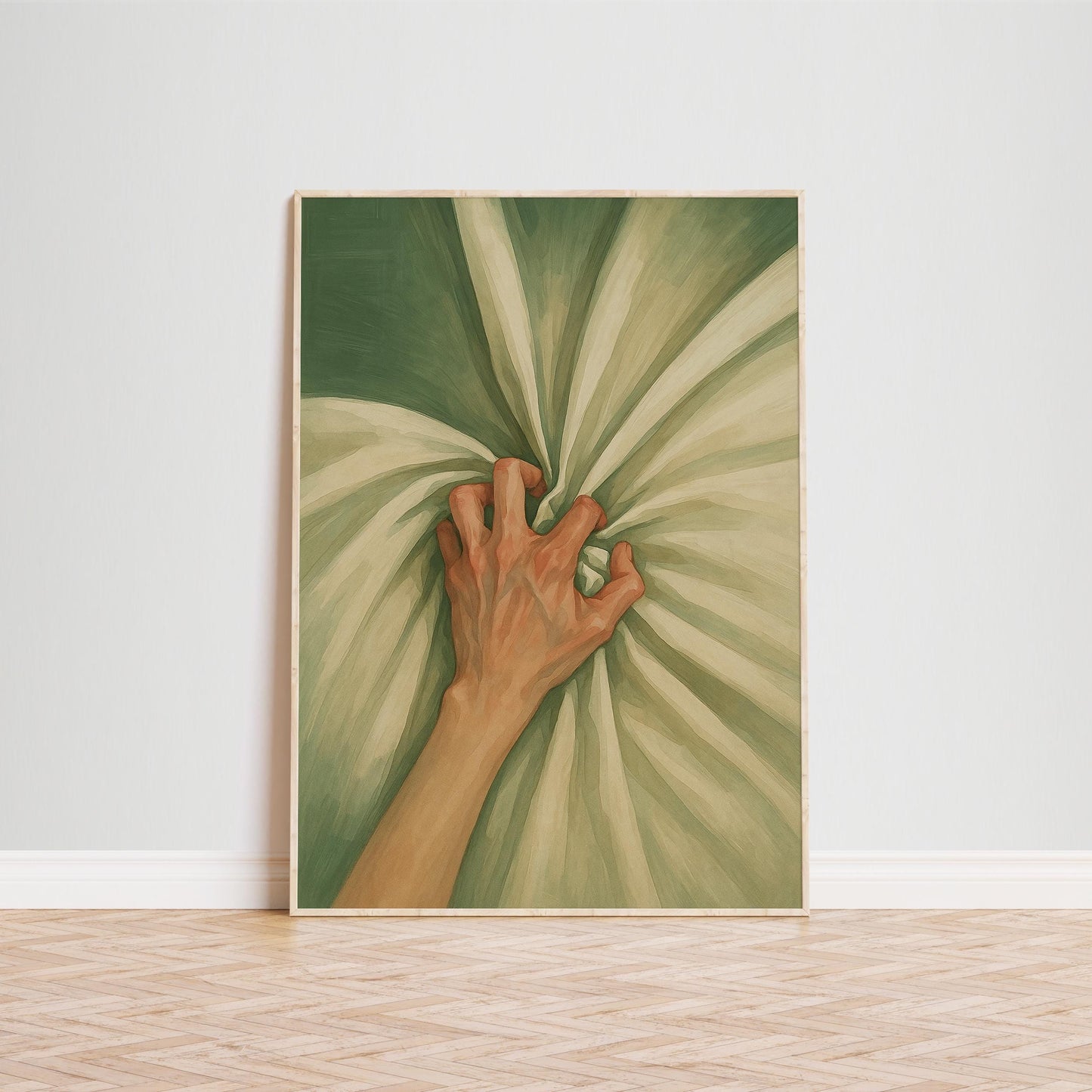 Bold Minimalist Wall Art – Striking Hand Gesture Poster with Moody Green Tones