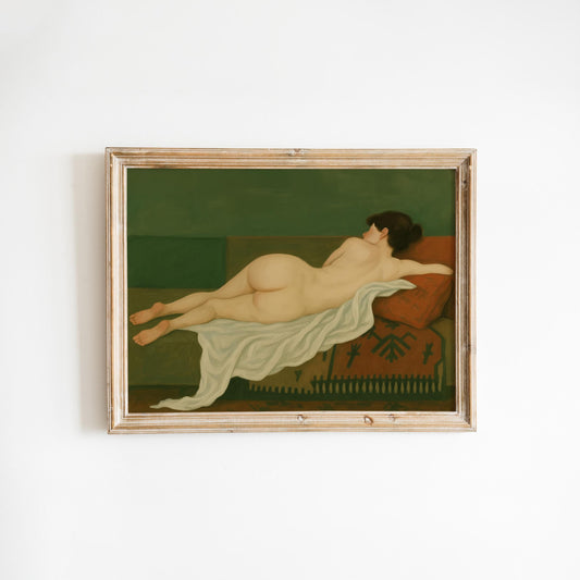 Reclining Nude Poster – Vintage Nude Art in Earth Tone Wall Decor & Feminine Print