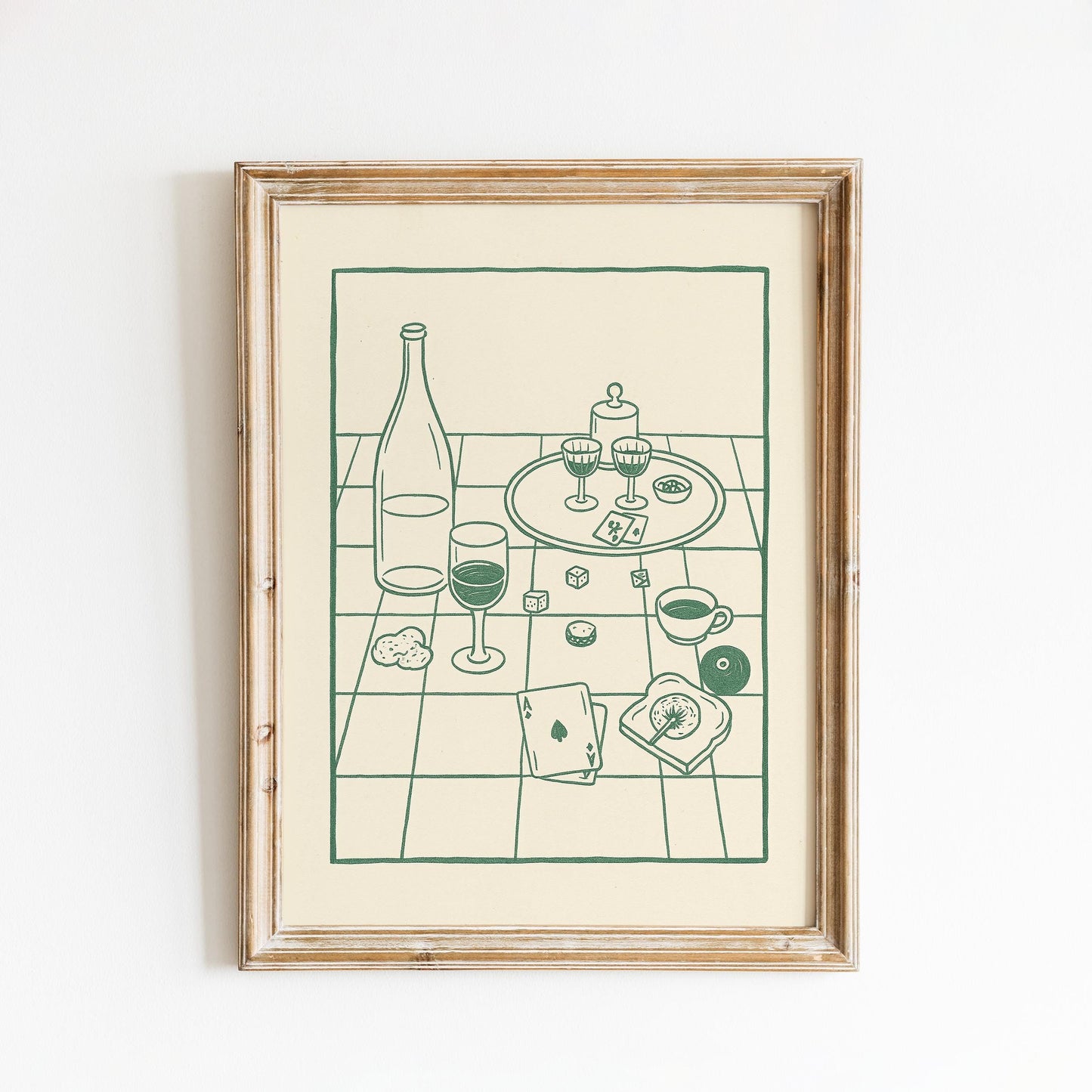 Wine and Cards Poster – Vintage Kitchen Wall Art, Cozy Dining Still Life Print