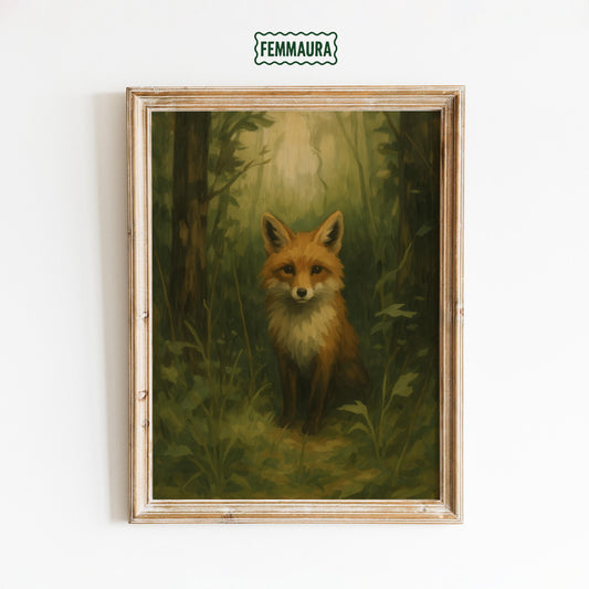 Vintage Woodland Wall Art – Fox Nursery Poster With Cozy Forest Animal Print