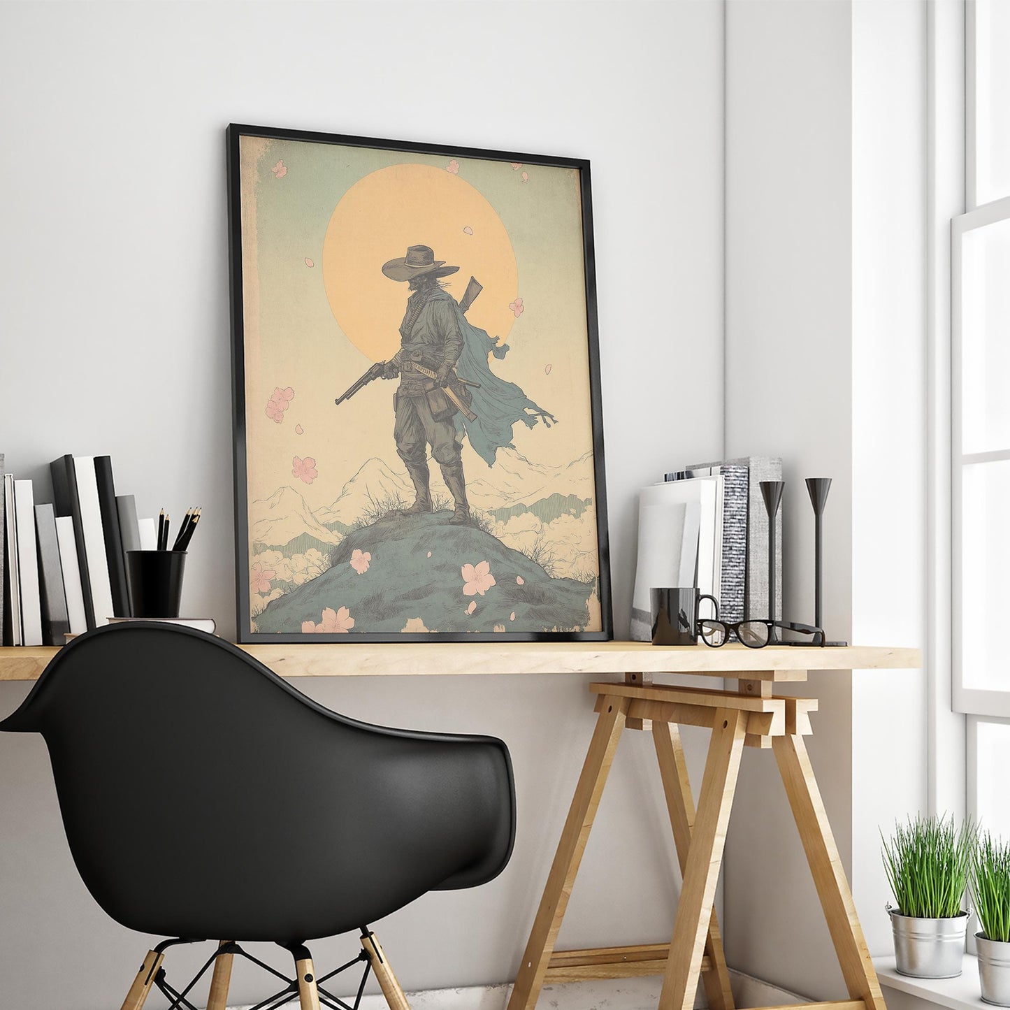 Lone Warrior Cowboy Poster – Samurai Western Style Art Print