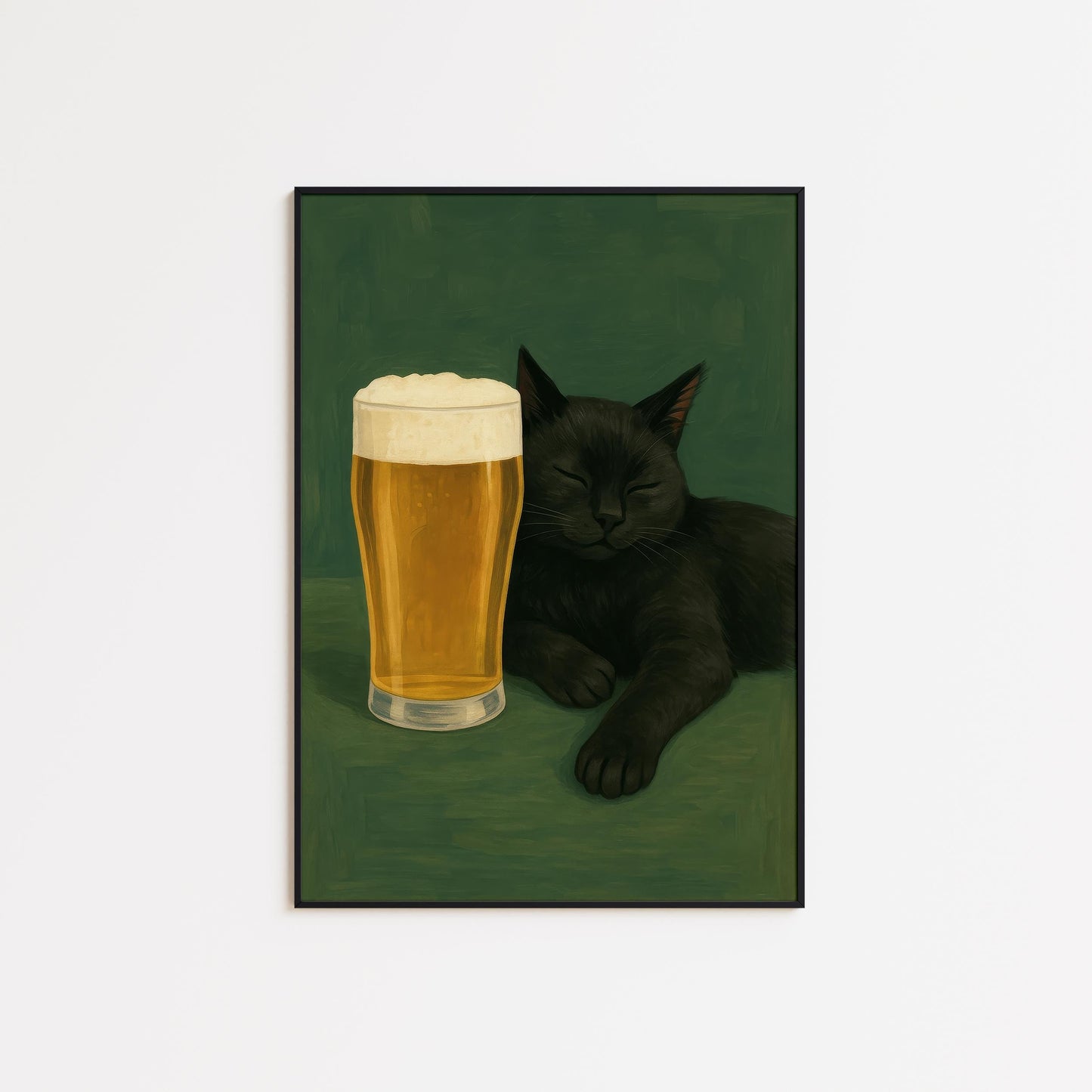 Funny Bar Art Print – Black Cat Poster with Beer Wall Decor & Gothic Humor