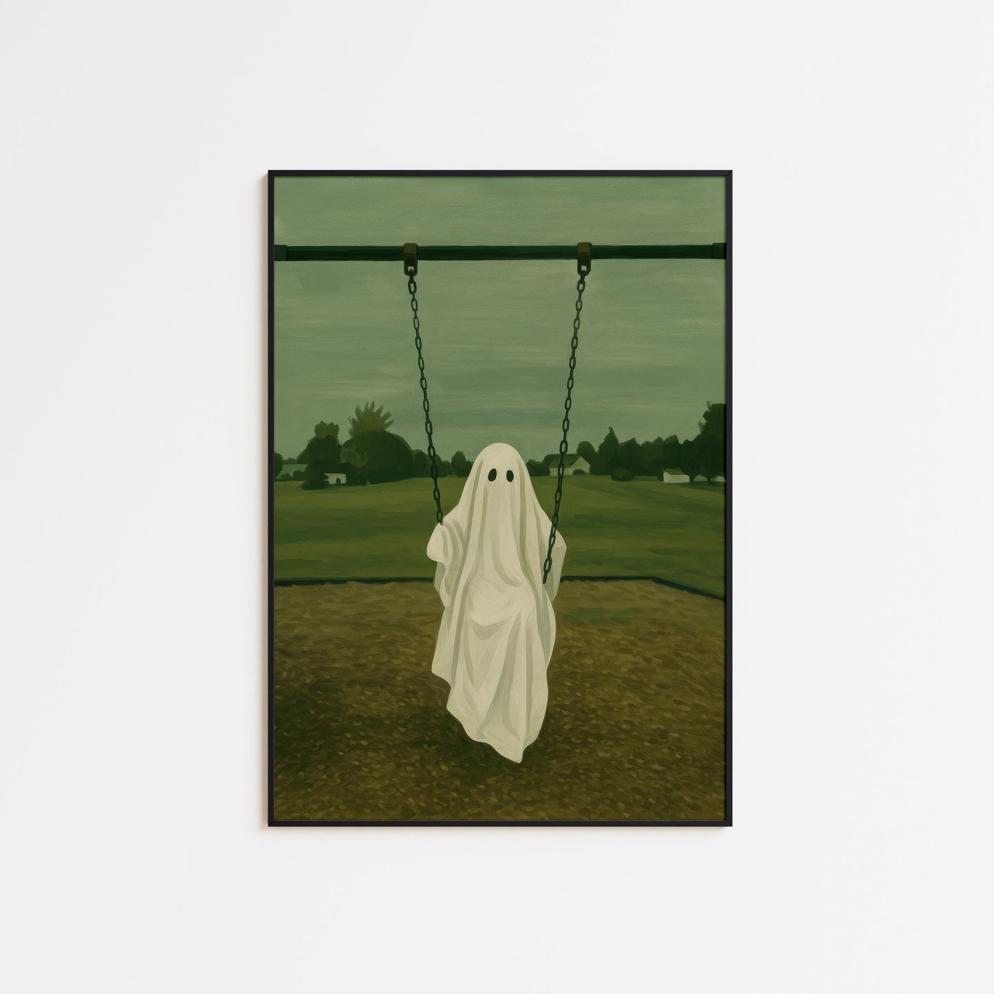 Spooky Wall Art – Minimalist Ghost Swing Print | Gothic Bedroom Decor