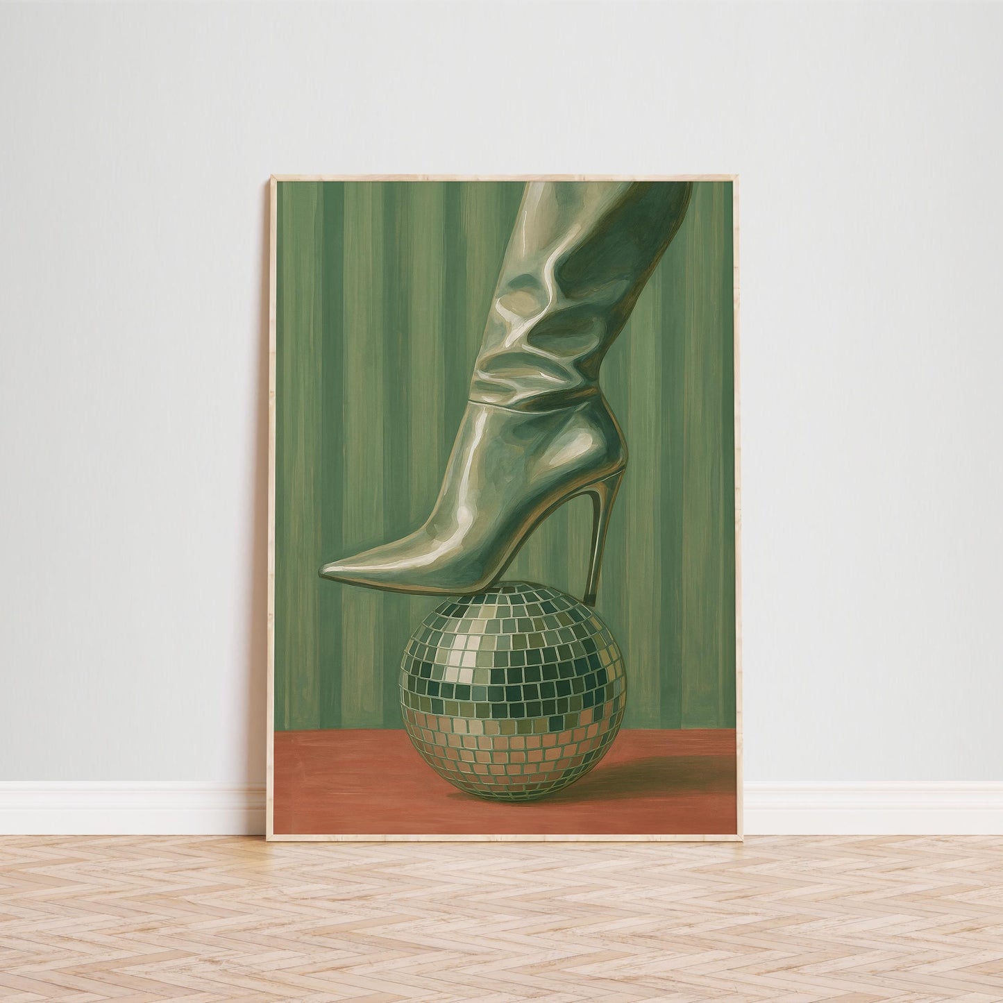 Disco Ball Poster – Retro Fashion Print With Stylish Boot Artwork & Feminist Wall Art