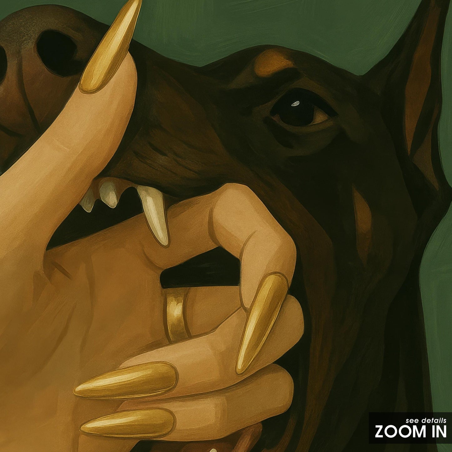 Doberman Wall Art – Dark Feminine Poster With Golden Nail Gothic Decor