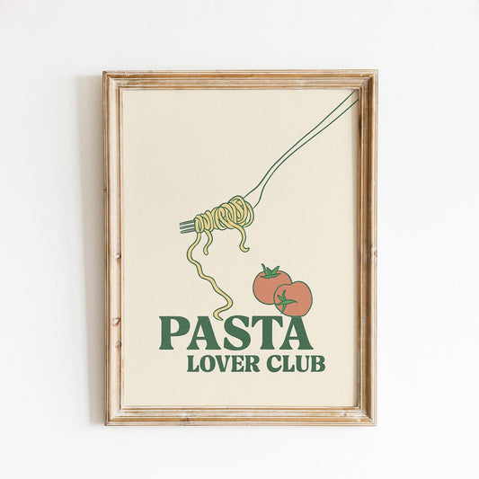 Pasta Lover Club Poster – Retro Kitchen Wall Art, Italian Food Print