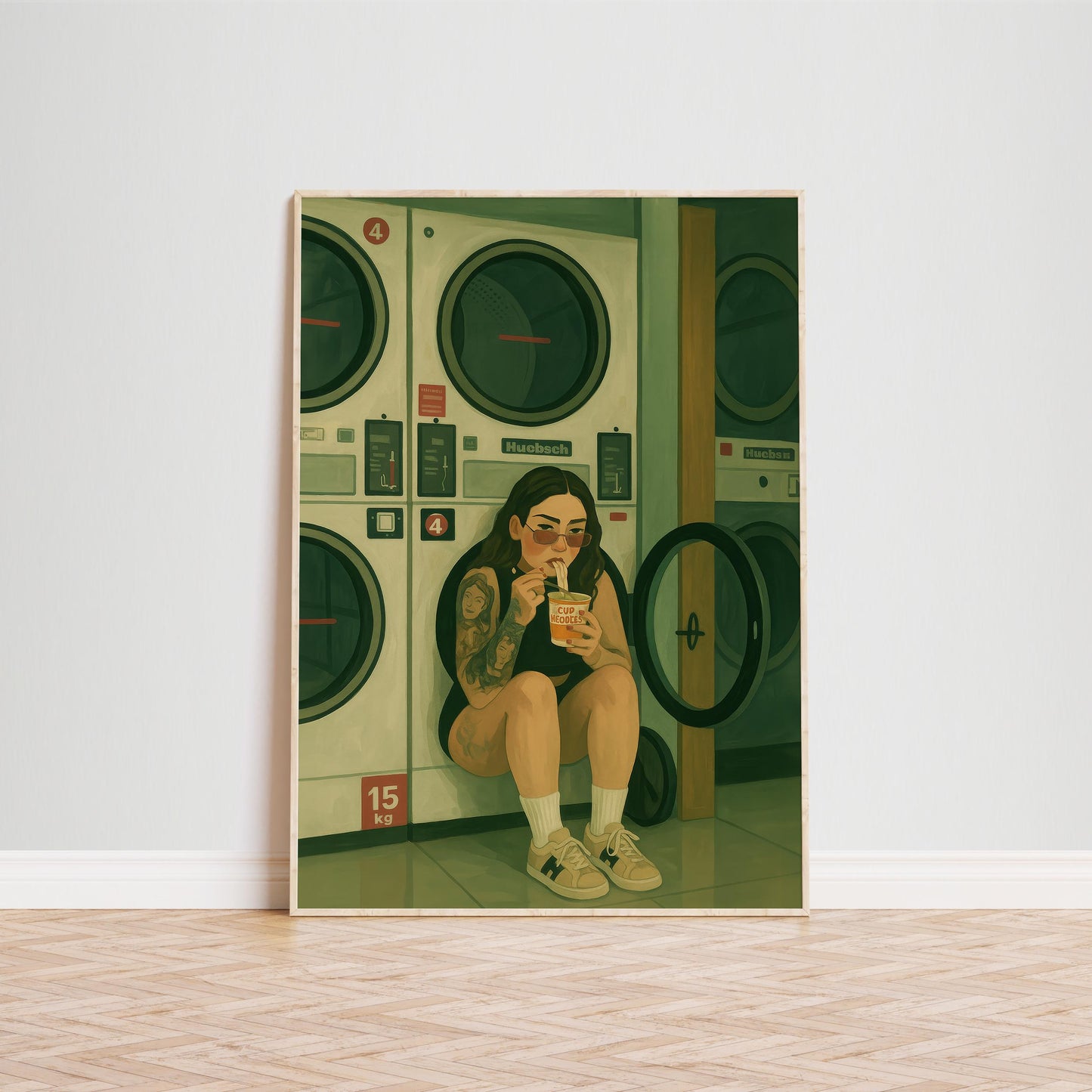 Tattooed Girl Poster – Retro Urban Artwork | Laundromat Art Print, Edgy Wall Decor