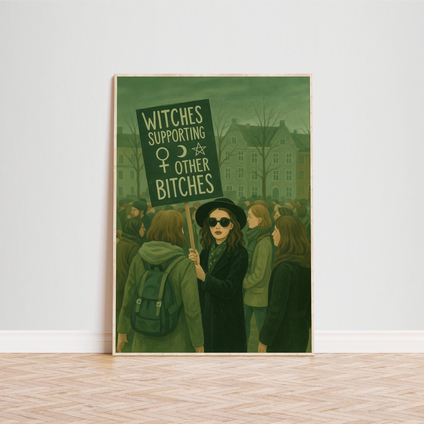 Feminist Protest Poster – Bold Witch Wall Art | Green Witchy Home Decor